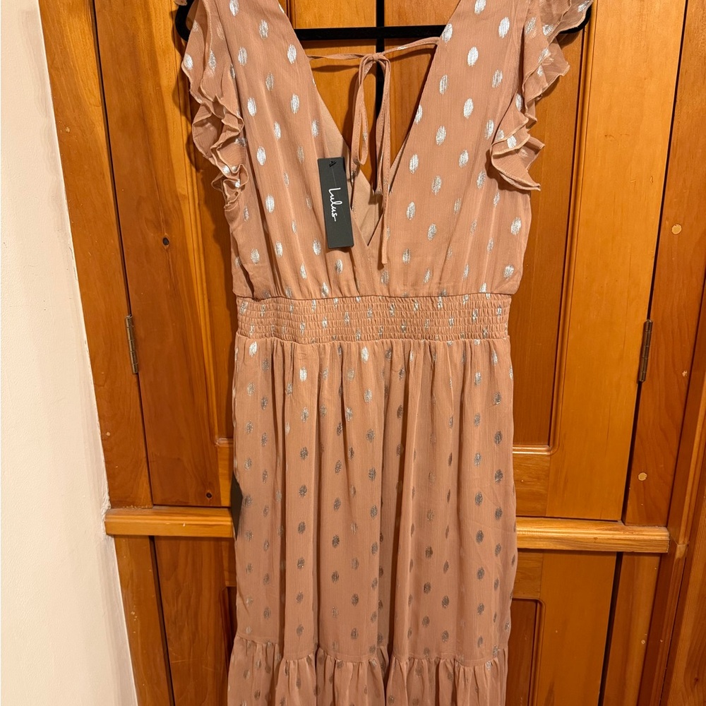 Lulus Pink Ruffle-Sleeve Midi Dress